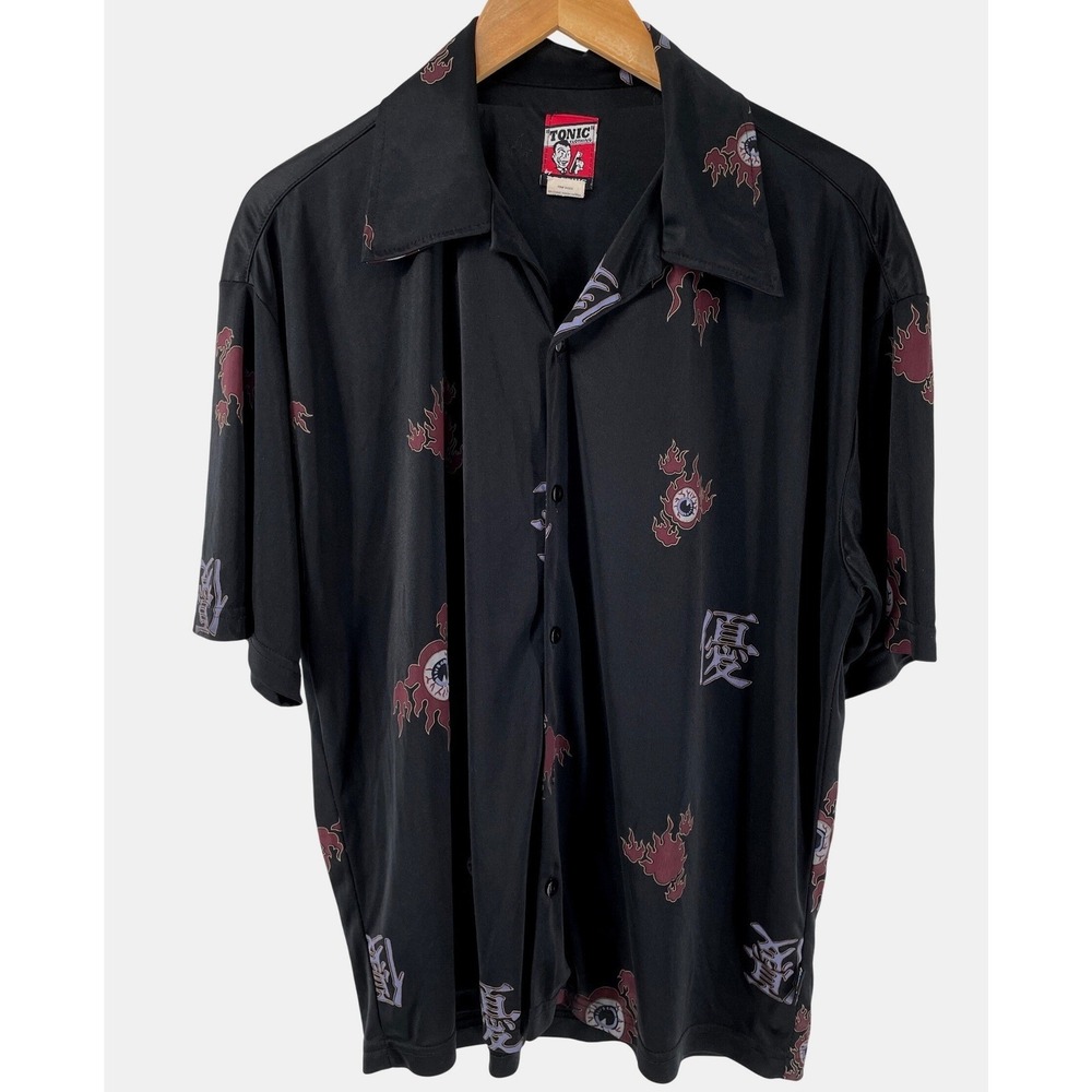 Vintage Tonic by BC Ethic Shirt Mens‎ Medium Black Y2K Flaming Eyeball Kanji Alt